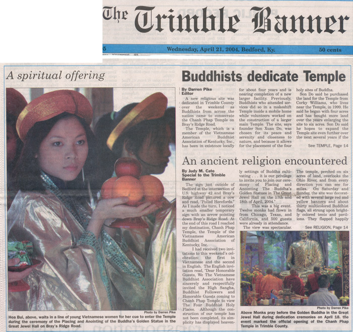 Story from Trimble Banner on Buddhist Temple Opening